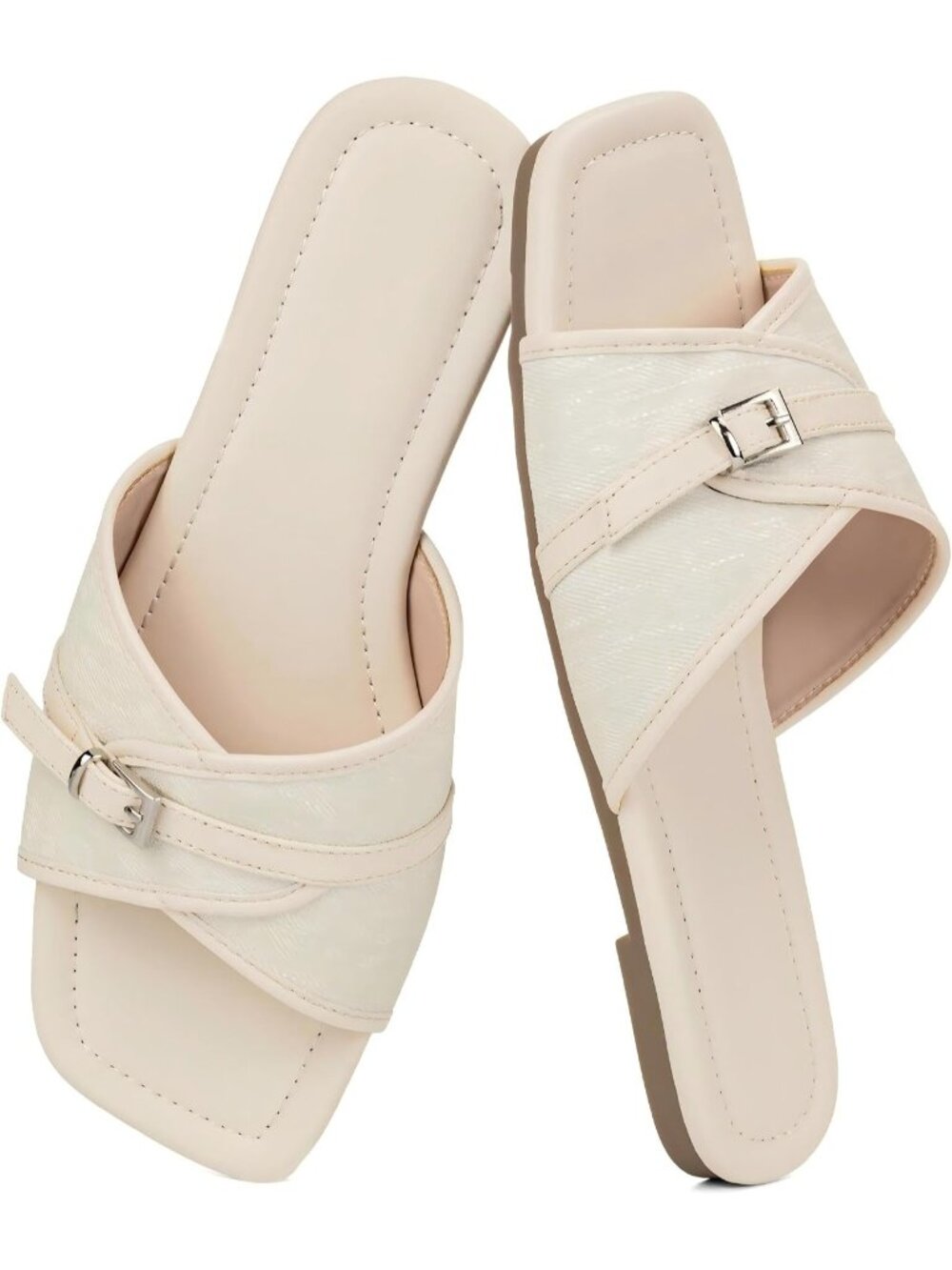 Women's Apricot Wide Width Sandals Flat Casual Woven Open Square Toe Comfortable